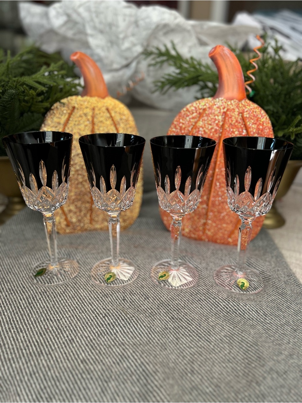 Waterford Lismore Black Crystal Wine Glasses - Set of 4 *NEW